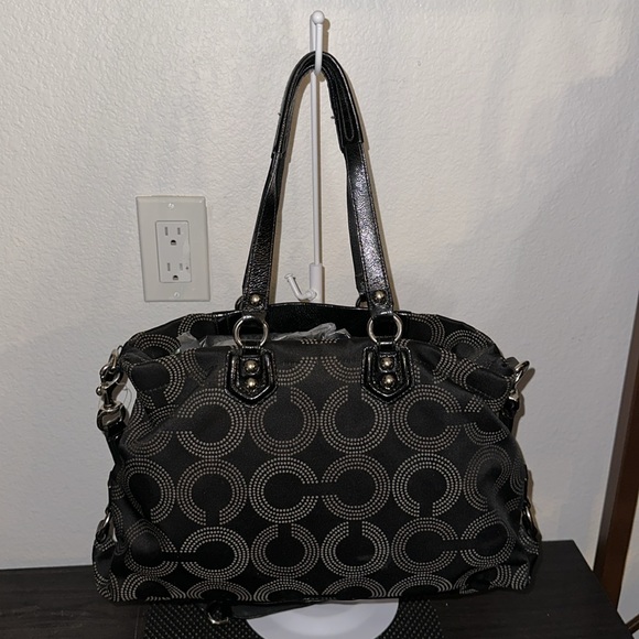 COACH Ashley Dotted Op Art Carryall Shoulder Bag in Black Canvas #F20049 - Picture 4 of 8